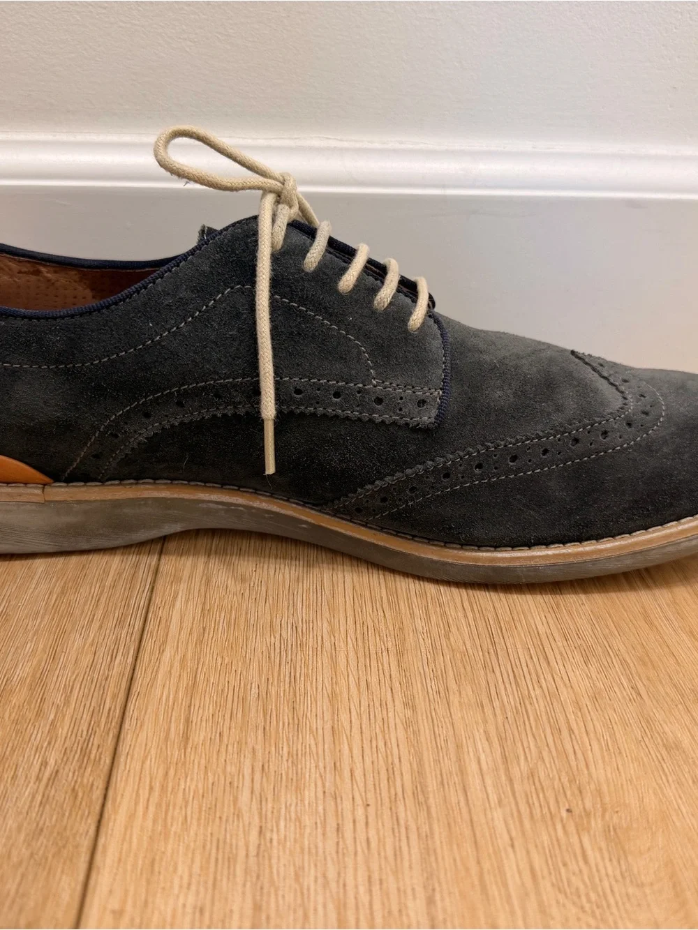 Johnston & Murphy Gray Suede Wingtip Sneakers with Tan Accents